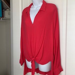 Guess Women’s V-Neck Tie Front Blouse XL